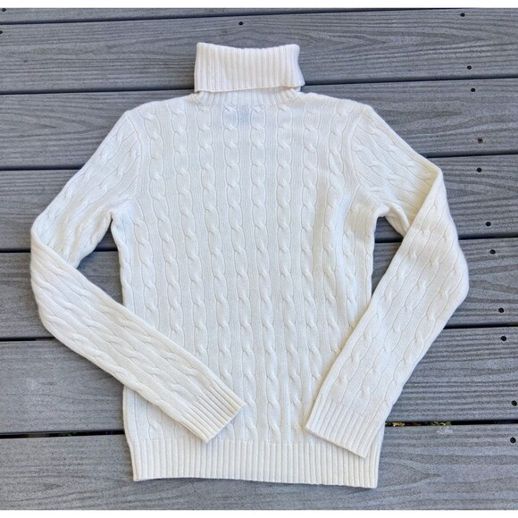 Ralph Lauren Black Label Women’s L Cashmere Ivory Turtleneck Cable Knit Sweater - Picture 15 of 16